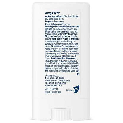 CeraVe Mineral Sunscreen Stick SPF 50 – Portable Sun Protection for Beach Days, Camping Trips & Hiking