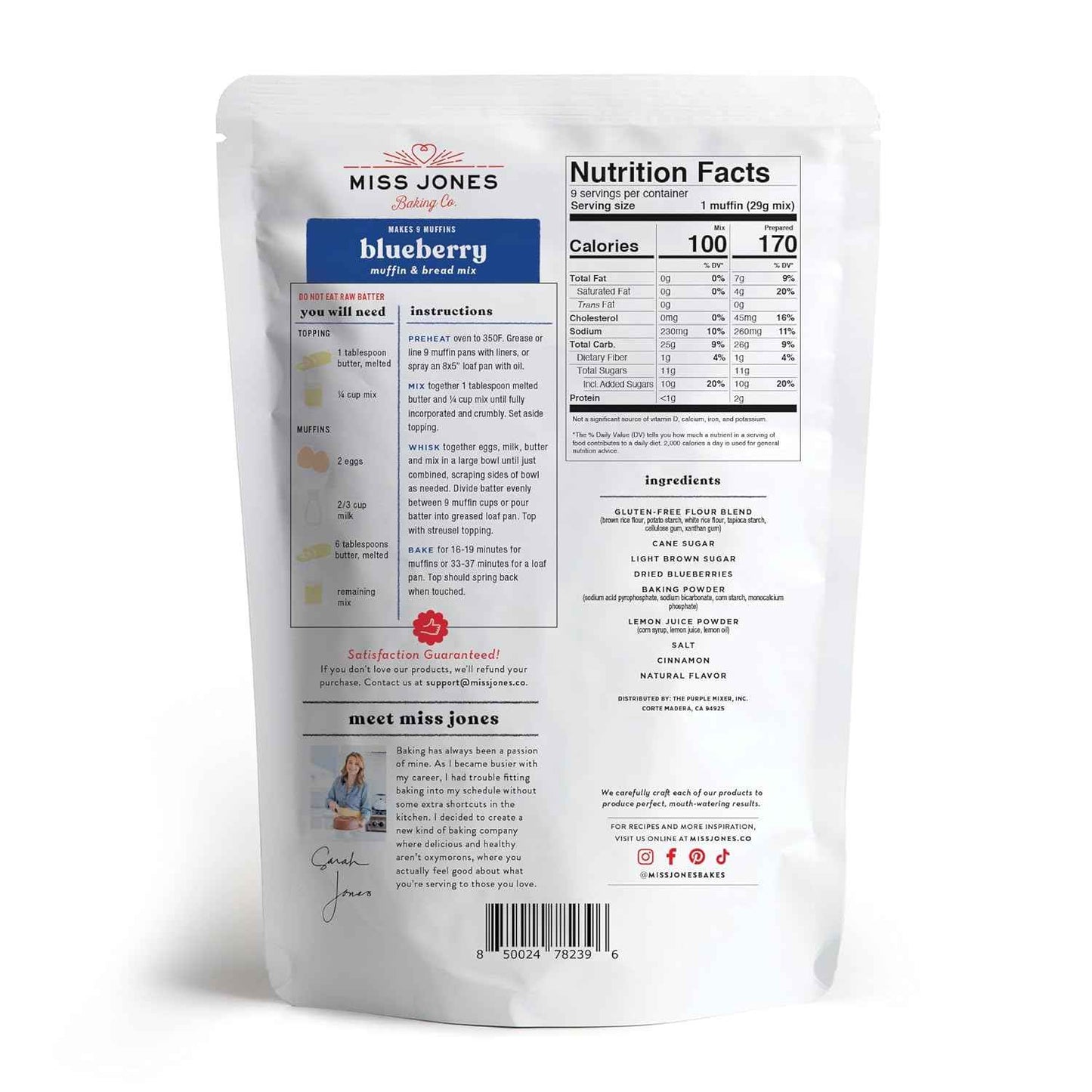 Miss Jones Baking Gluten-Free Blueberry Muffin Mix - Certified Gluten-Free for Celiac and Gluten-Sensitive Households
