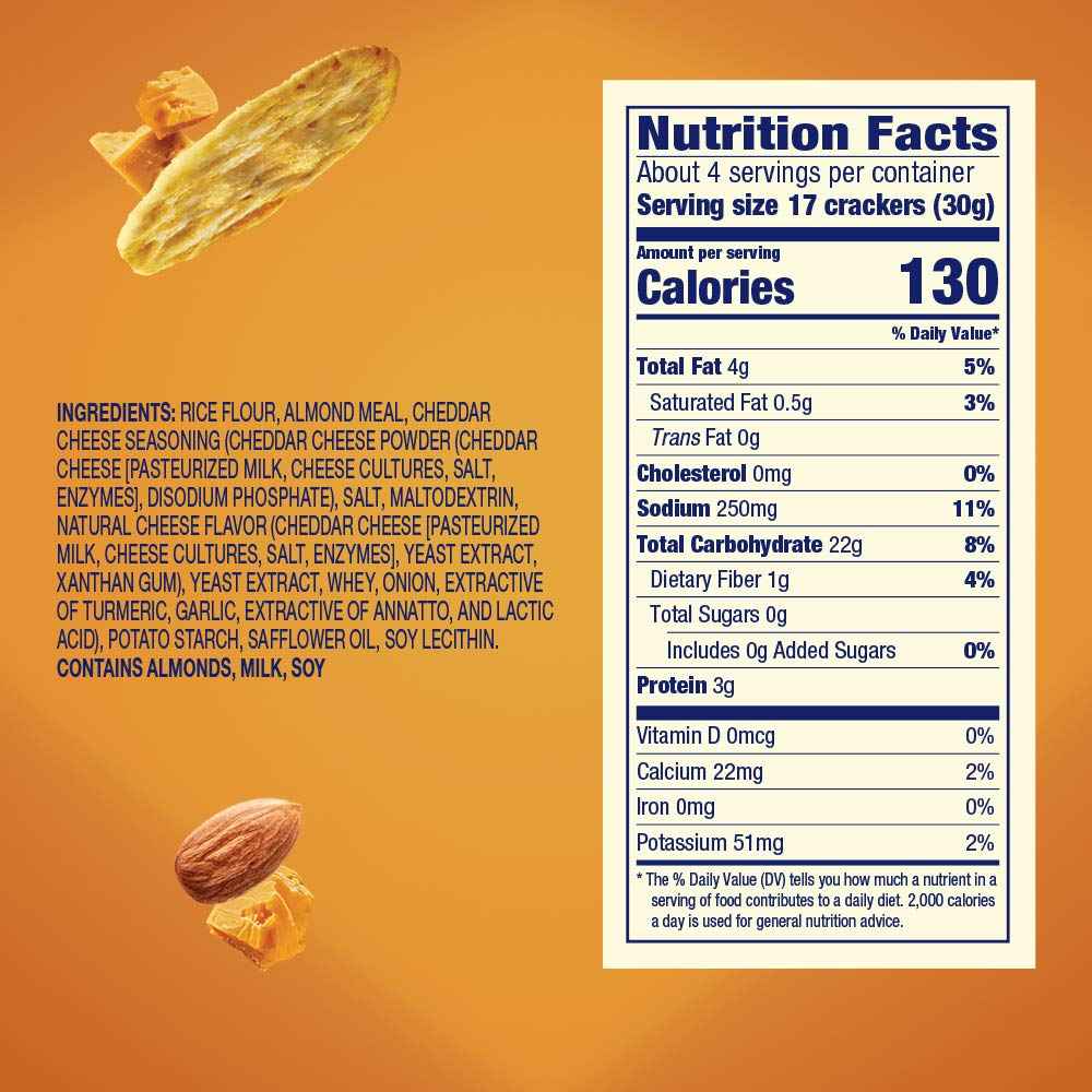 Blue Diamond Almonds Nut Thins Cheddar Cheese – Portable Crunchy Cracker for Picnic and Patio Charcuterie Boards