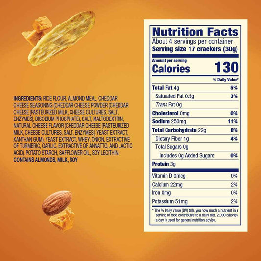Blue Diamond Almonds Nut Thins Cheddar Cheese – Portable Crunchy Cracker for Picnic and Patio Charcuterie Boards