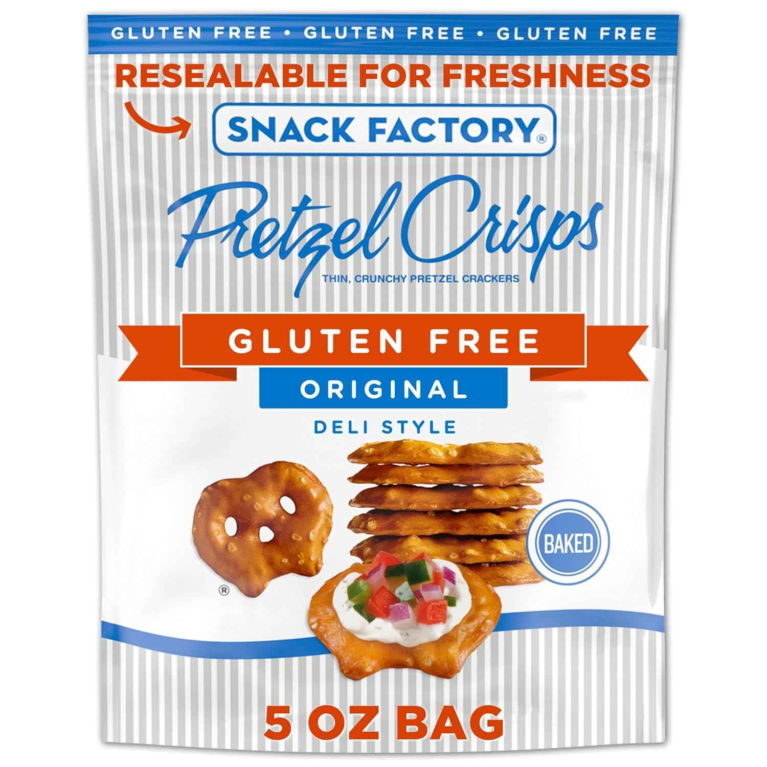 Snack Factory Pretzel Crisps Gluten Free – Portable Crunch for Picnics and Road Trips, Resealable Original 5 oz Bag