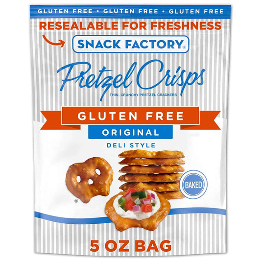Snack Factory Pretzel Crisps Gluten Free – Portable Crunch for Picnics and Road Trips, Resealable Original 5 oz Bag