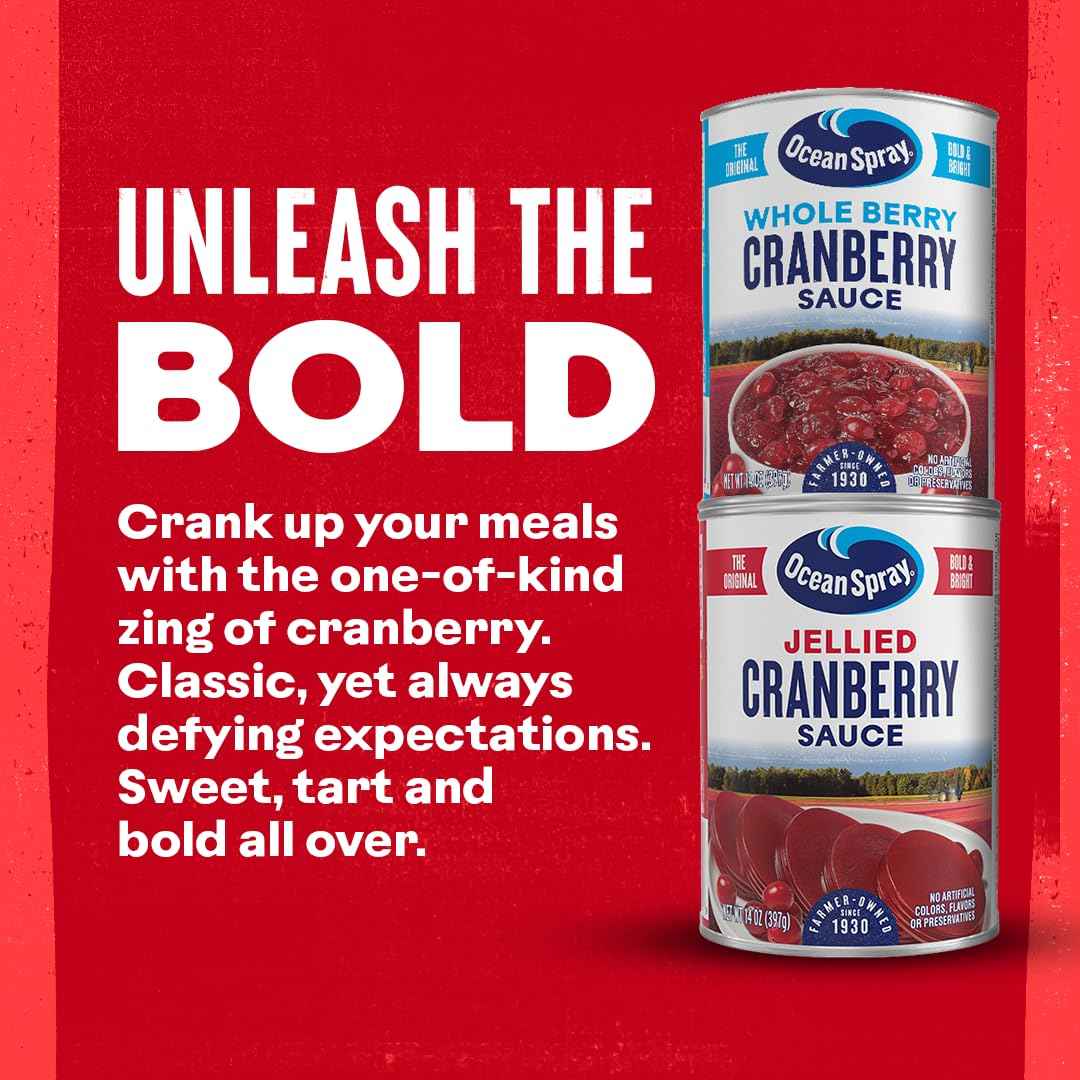 Ocean Spray Jellied Cranberry Sauce – Kid-Friendly Thanksgiving Side for the Family Table, 14 Oz Can Pack of 1