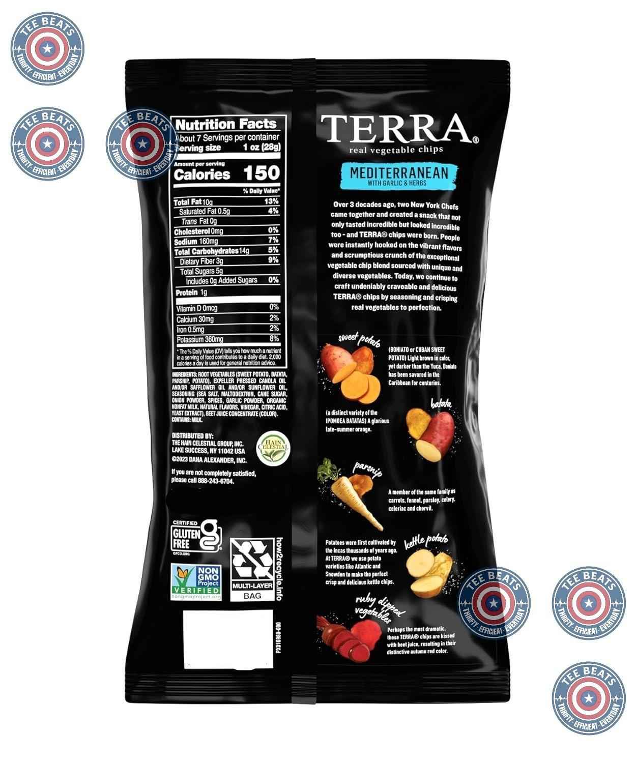 Terra Garlic & Herb Veggie Chips – Wholesome Better-For-You Chip Alternative for Clean-Eating Wellness Routines, 6.8 Oz