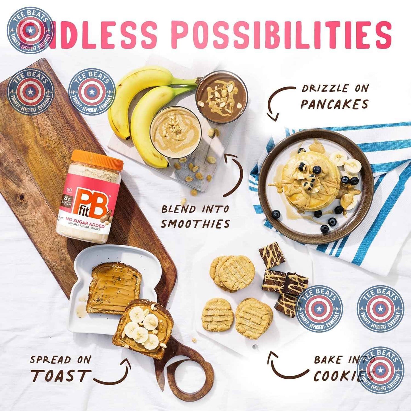 PBfit No Sugar Added Peanut Butter Powder for Clutter-Free Pantry, Three-Ingredient Protein for Simple Living