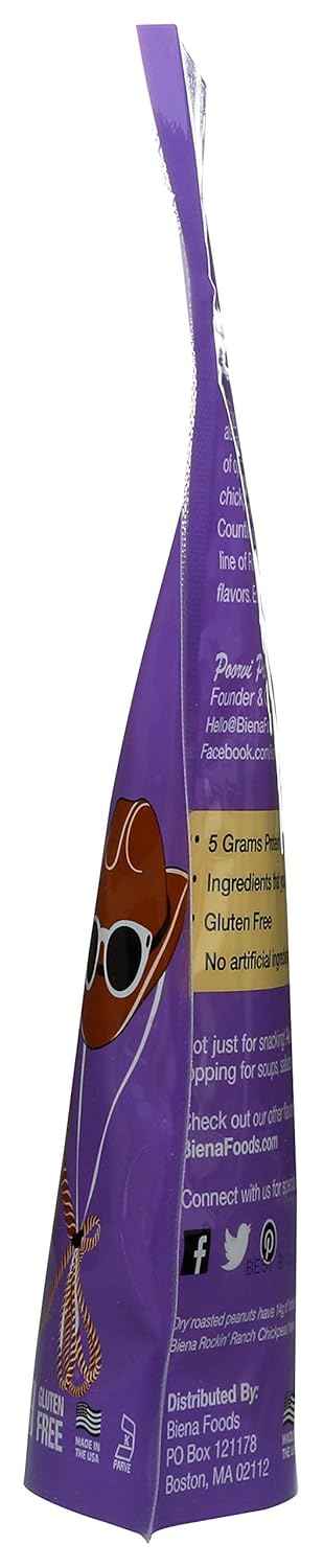 BIENA Rockin' Ranch Chickpea Snacks - High Fiber Vegan Protein Crunch for Healthy Pantry Snacking - 5 Ounce Resealable Pouch
