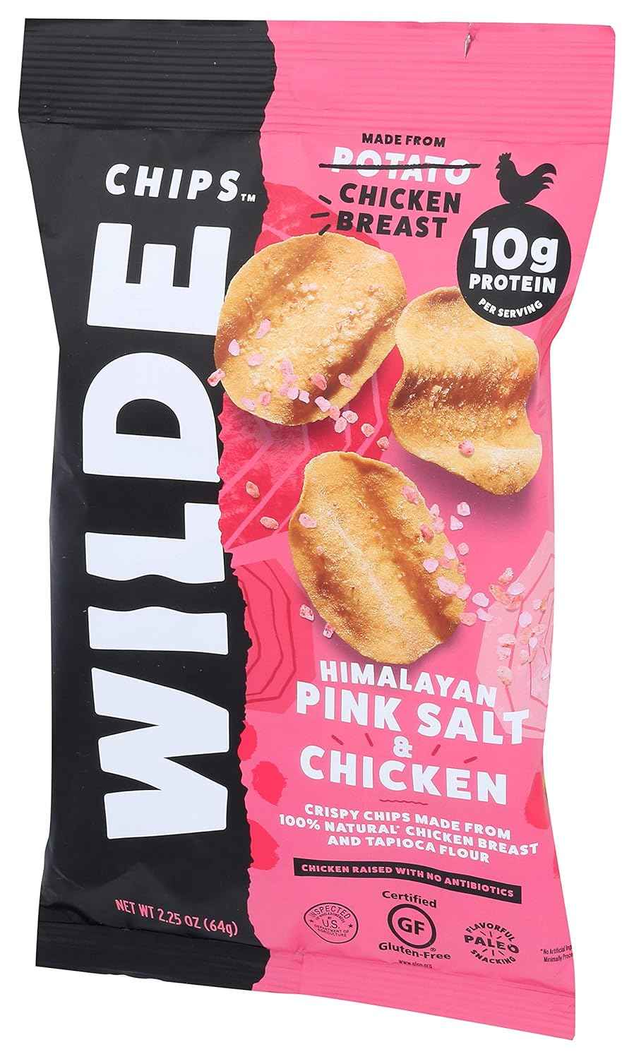WILDE BRANDS Himalayan Pink Salt Chicken Chips – Grain-Free Mindful Snacking for Health-Conscious Home Pantries, 2.25 oz