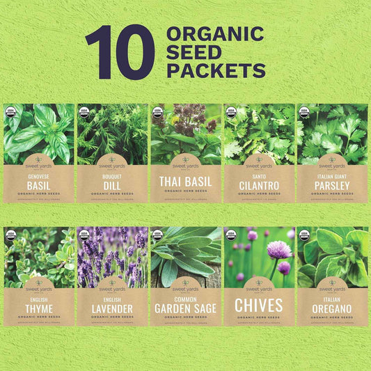Organic Herb Seeds Variety Pack – Mindful Home Gardening for Stress Relief and Calm, 10 Heirloom Culinary Herbs