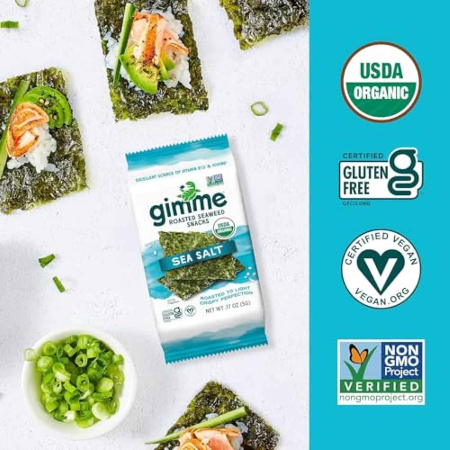 Gimme Seaweed Organic Roasted Seaweed Snacks – Healthy Lunchbox Snack for Picky Eaters, 6 Single-Serve Packs