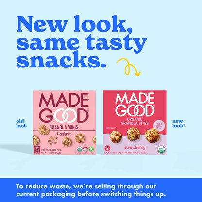 MadeGood Organic Strawberry Granola Bites – Plant-Based Desk Drawer Snack for Mid-Afternoon Energy, Vegan