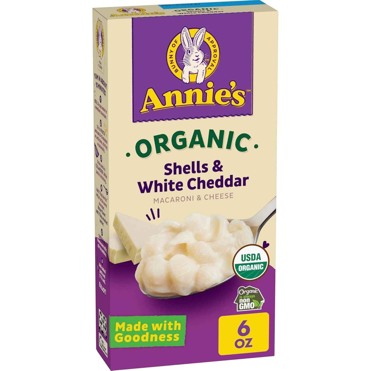 Annie's Homegrown Organic Macaroni Shells White Cheddar – Non-GMO Family Comfort Meal for Wellness-Minded Parents, Bulk 12-Pack