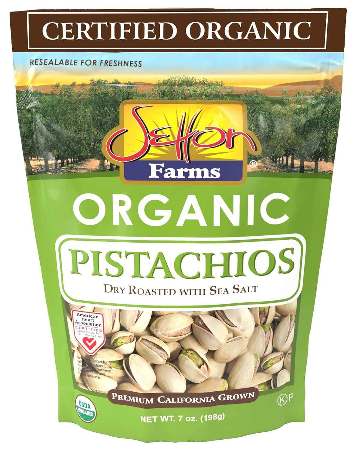 Setton Farms Premium Organic Pistachios - Portable Trail Snack for Camping and Road Trip Adventures, Dry Roasted 7 Oz Resealable Bag