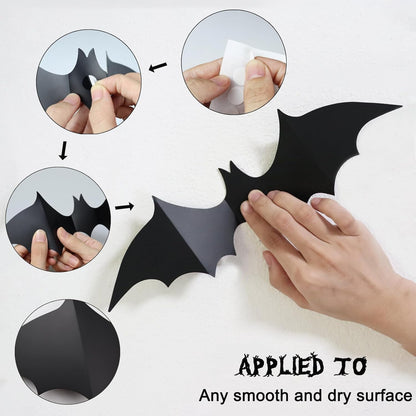 CESOF Weatherproof Bat Wall Stickers – Black 3D PVC Halloween Decor for Front Yard, Patio Door, Windows & Party Entryways