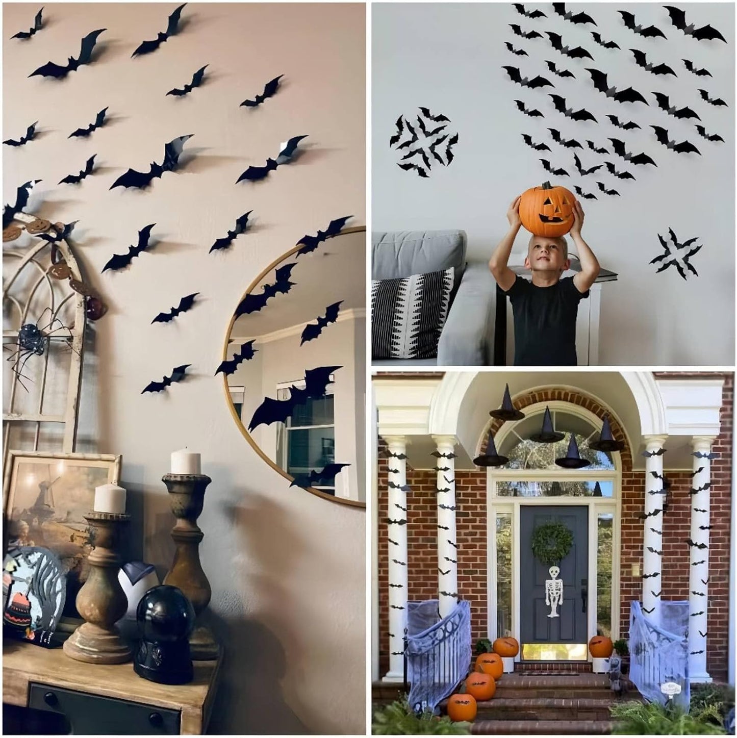 CESOF Weatherproof Bat Wall Stickers – Black 3D PVC Halloween Decor for Front Yard, Patio Door, Windows & Party Entryways