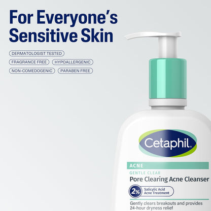 Cetaphil Gentle Clear Acne Cleanser – Daily Wind-Down Skincare Ritual for Sensitive, Acne-Prone Skin, 2% Salicylic Acid Foaming Gel