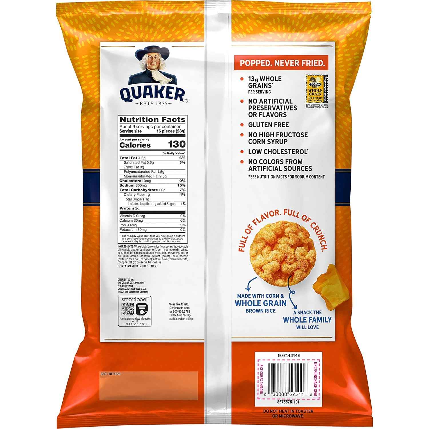 Quaker Rice Crisps Cheddar – Office Desk Snack to Beat the 3 PM Crash, 8.5 oz