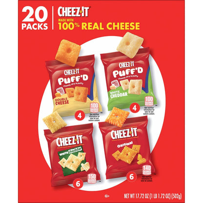 Cheez-It Cheese Crackers, Baked Snack Crackers, Care Package Snack for Students and Military Care, 17.72oz Box (20 Pouches)