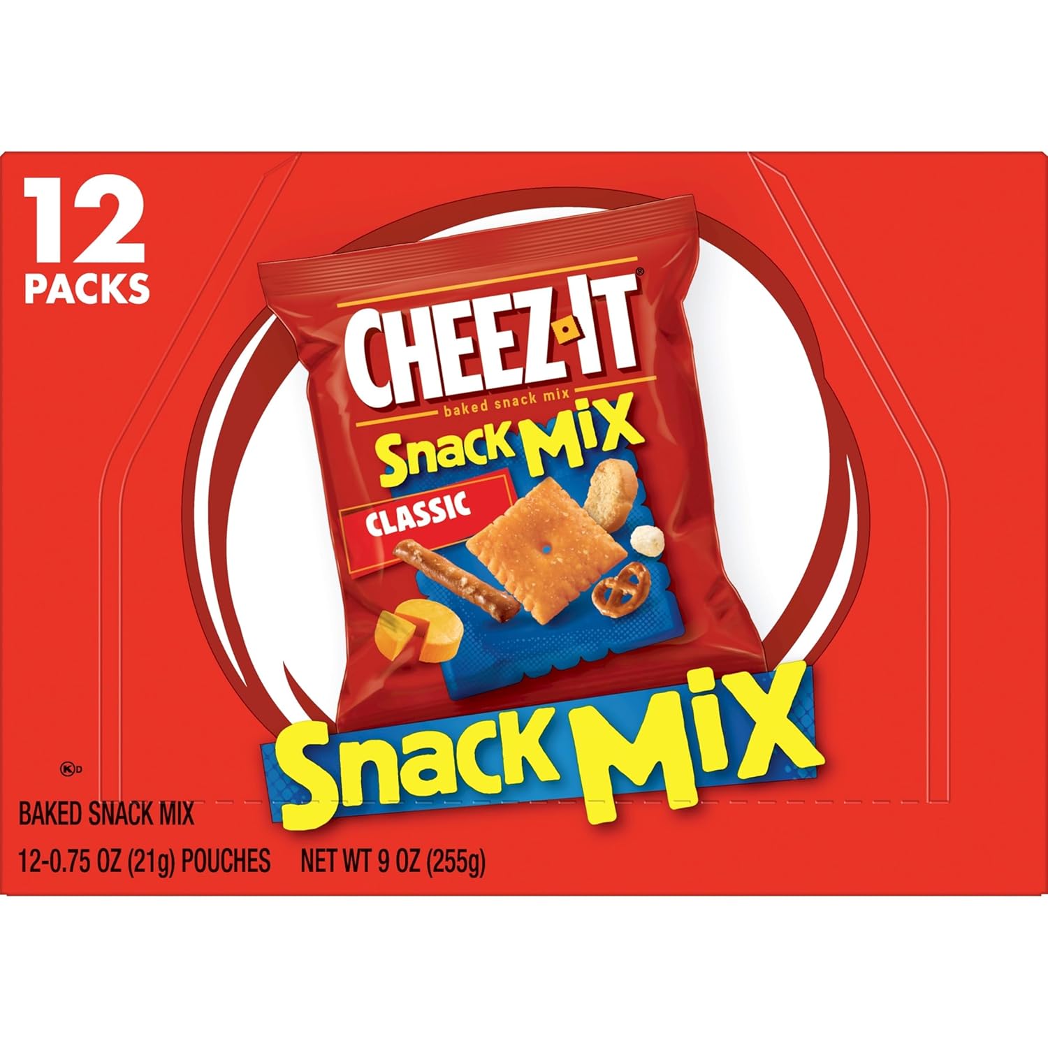 Cheez-It Snack Mix, Kids Snack Box for Lunchbox Packing, 12 Single-Serve Pouches with Real Cheese Crackers