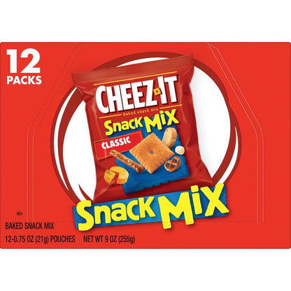 Cheez-It Snack Mix, Kids Snack Box for Lunchbox Packing, 12 Single-Serve Pouches with Real Cheese Crackers