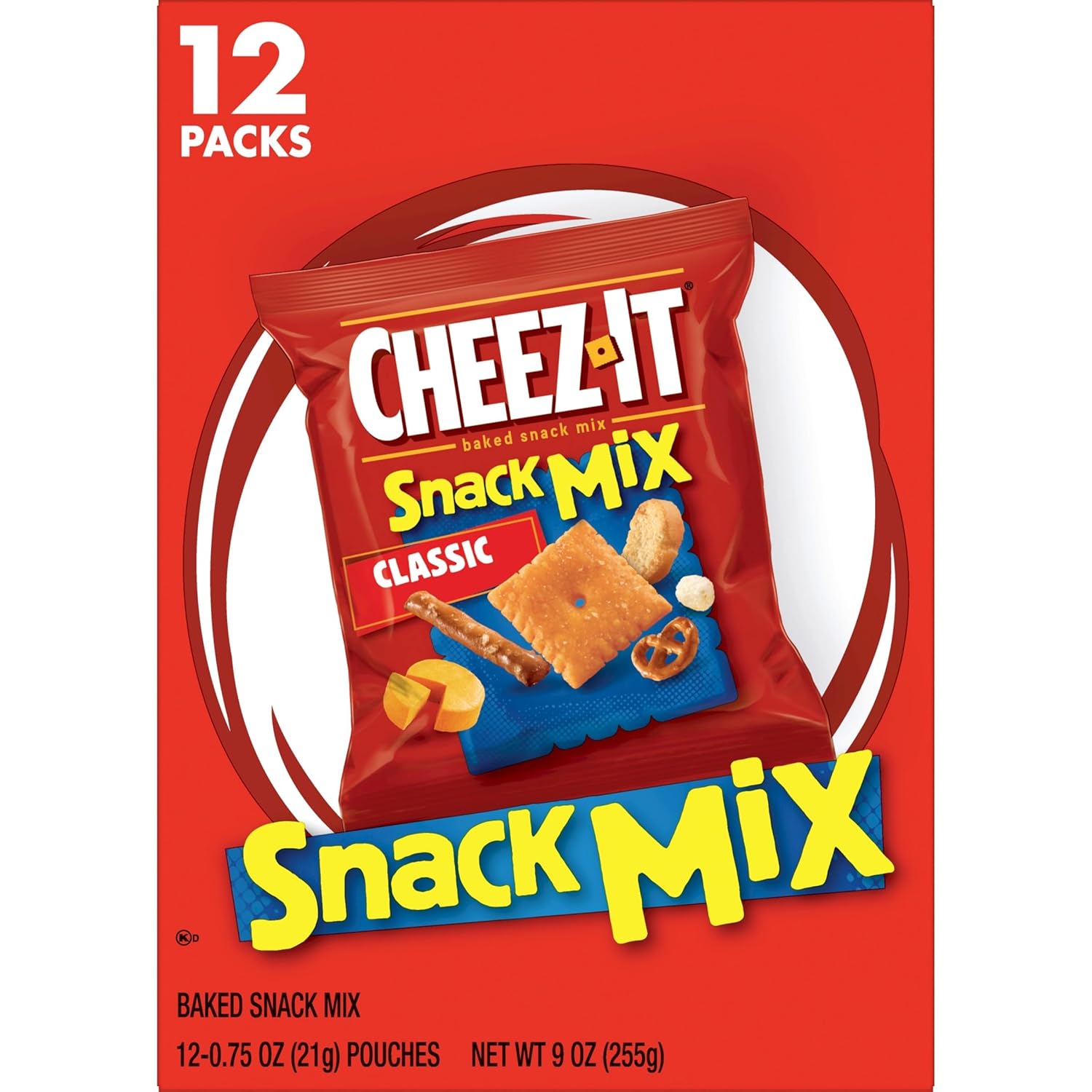 Cheez-It Snack Mix, Kids Snack Box for Lunchbox Packing, 12 Single-Serve Pouches with Real Cheese Crackers