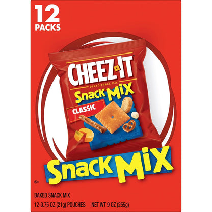 Cheez-It Snack Mix, Kids Snack Box for Lunchbox Packing, 12 Single-Serve Pouches with Real Cheese Crackers