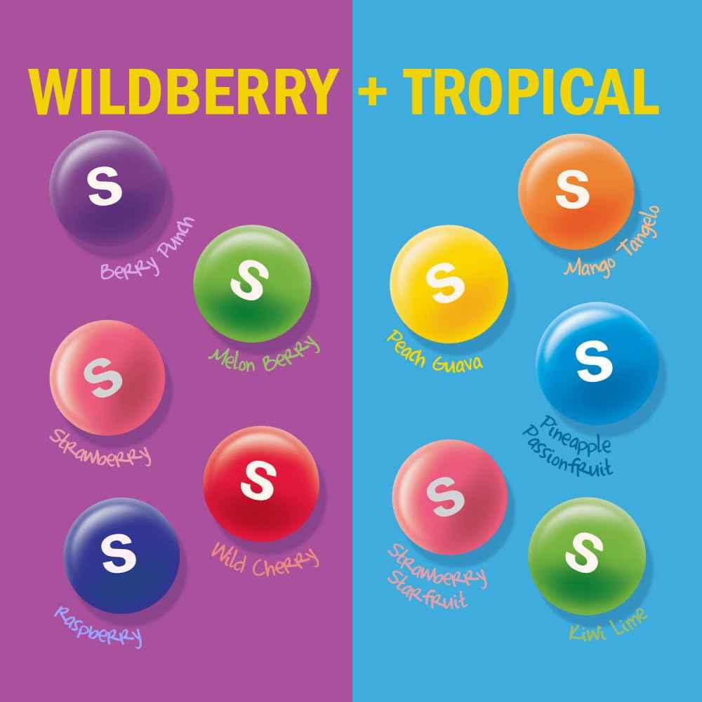 SKITTLES Mash-Ups Wild Berry and Tropical Candy, 9-Ounce Portable Pouch for Hiking Pack, Picnic Basket and Campsite Treats