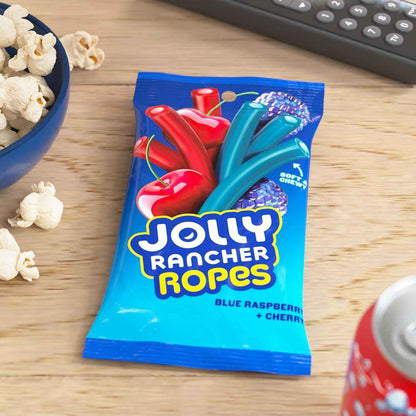 JOLLY RANCHER Ropes Blue Raspberry and Cherry Flavored Candy Bag for Kids Lunchboxes, 6 oz Chewy Treat