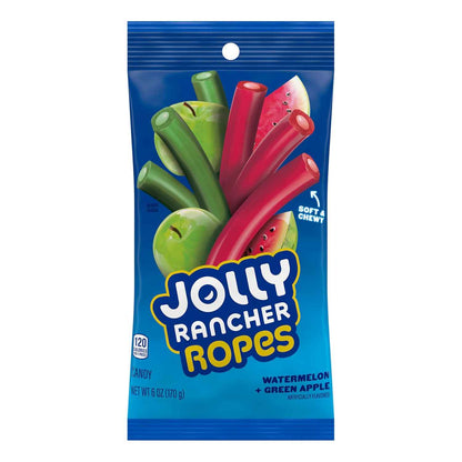 JOLLY RANCHER Ropes Watermelon & Green Apple Chewy Candy for Kids Lunch Boxes and After-School Snacks, 6 oz Bag