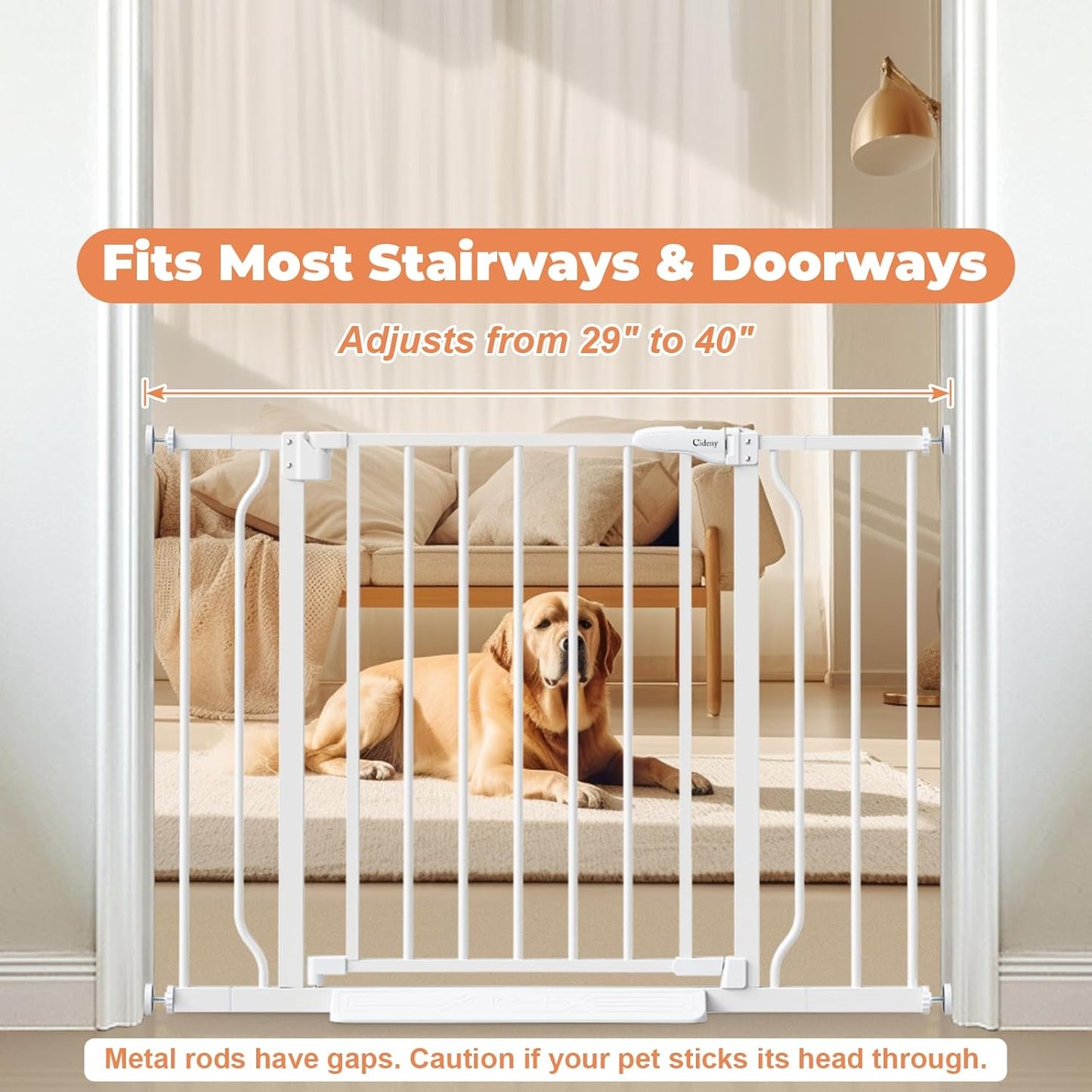 ChildProof Pressure Mounted Pet Gate with Auto-Close Hinge, No Drill Baby Gate 29-40 Inch Wide for Stairways and Doorways, One-Hand Release Lock
