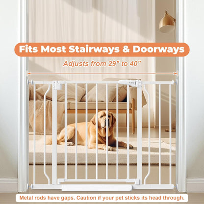 ChildProof Pressure Mounted Pet Gate with Auto-Close Hinge, No Drill Baby Gate 29-40 Inch Wide for Stairways and Doorways, One-Hand Release Lock
