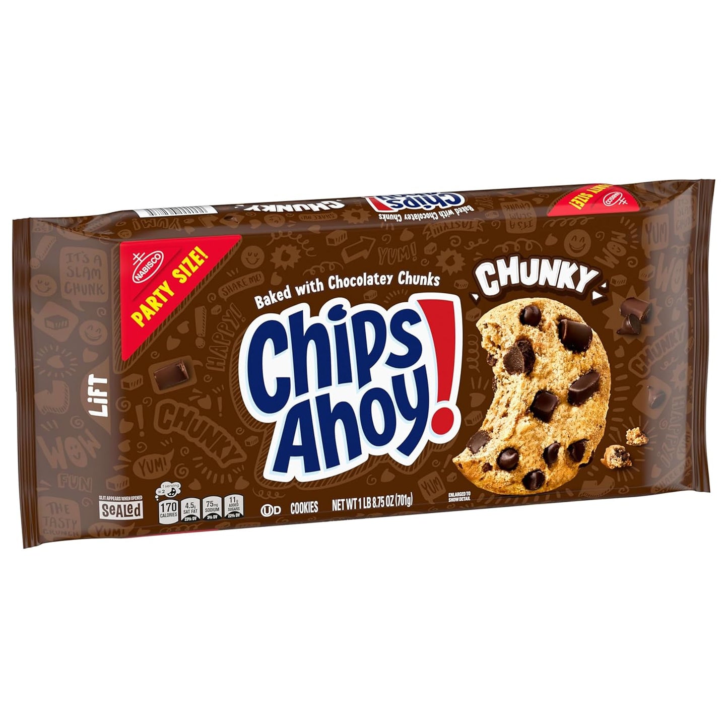 CHIPS AHOY! Chunky Fudgy Cookies Party Size – After-School Family Snack for Hungry Kids, 24.75 oz Bulk Pouch