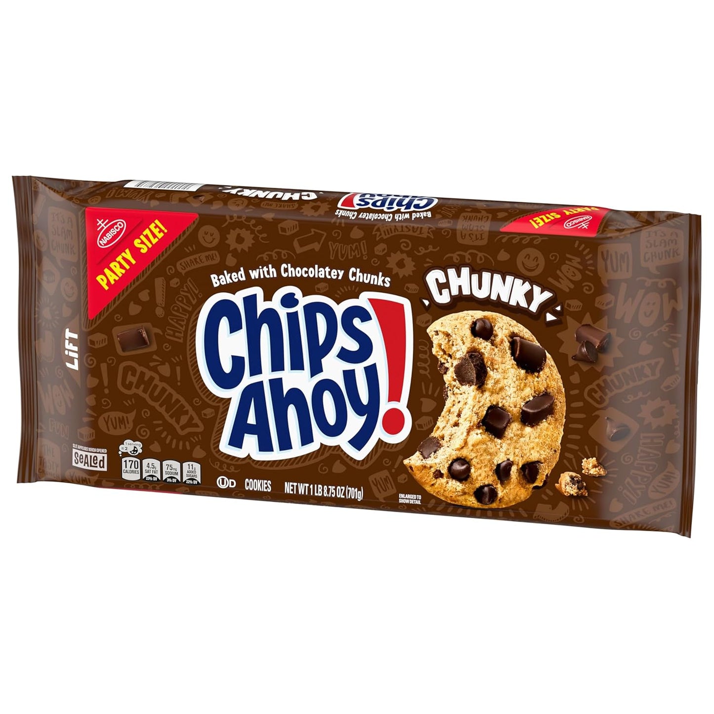 CHIPS AHOY! Chunky Fudgy Cookies Party Size – After-School Family Snack for Hungry Kids, 24.75 oz Bulk Pouch