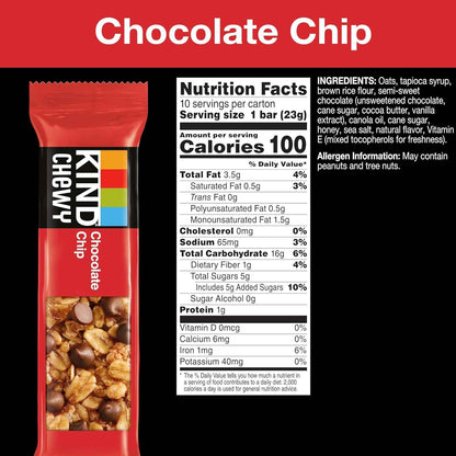 KIND Granola Chewy Bar Chocolate Chip – Portable Snack for Hiking and Park Outings, 10 Wrapped Bars