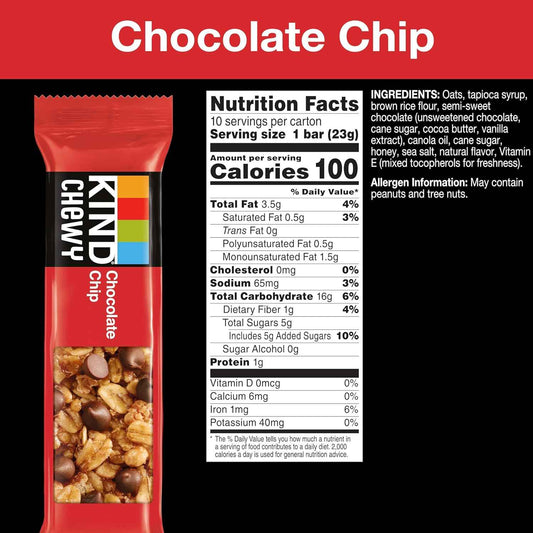 KIND Granola Chewy Bar Chocolate Chip – Portable Snack for Hiking and Park Outings, 10 Wrapped Bars