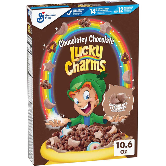 Lucky Charms Chocolatey Chocolate Cereal with Marshmallows – Better-for-You Kids Breakfast Cereal with Whole Grain, Calcium, and 12 Vitamins, 10.6 oz
