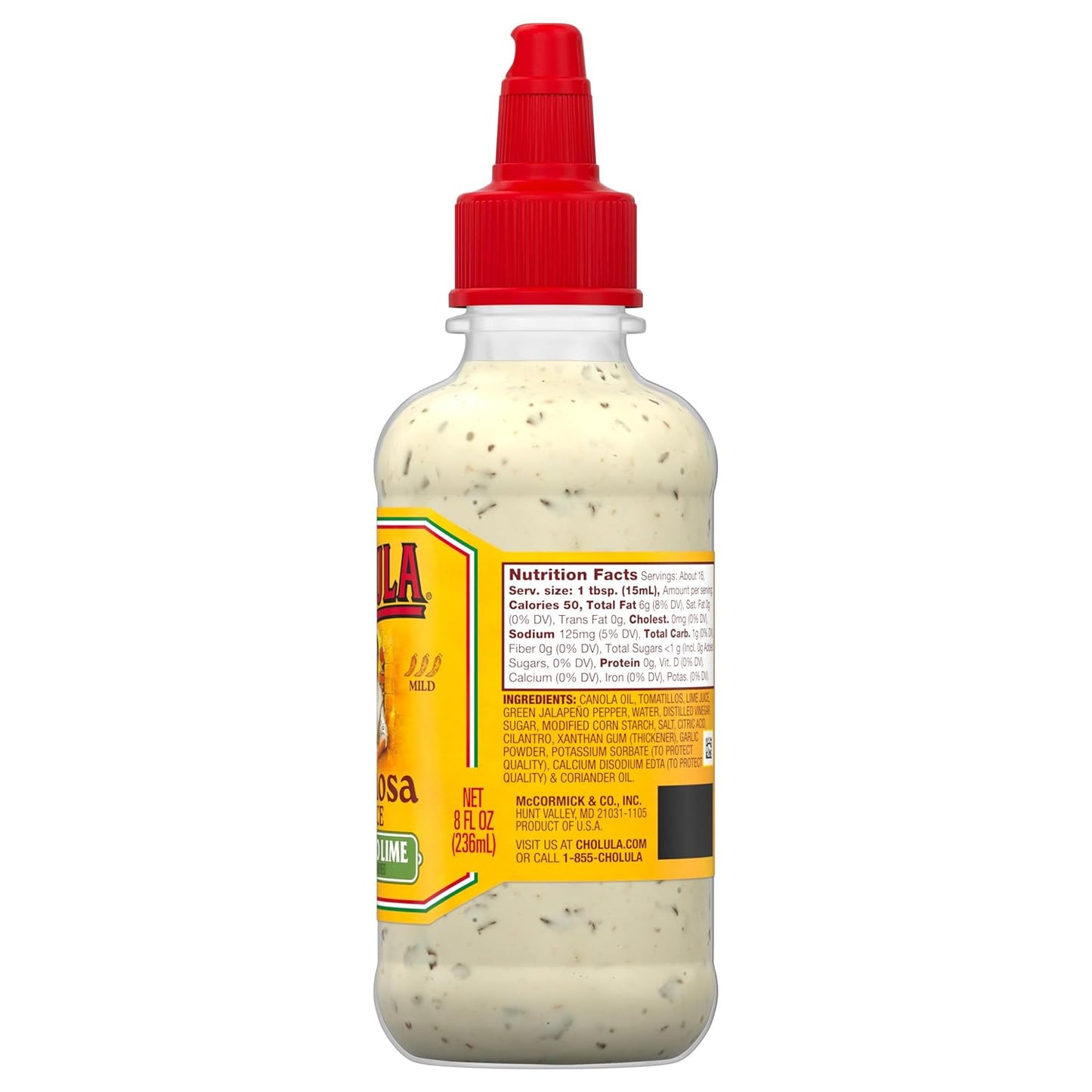 Cholula Cremosa Cilantro Lime – Picnic & BBQ Drizzle for Grilled Fish Tacos, Veggie Skewers & Burgers, Mild 8 oz