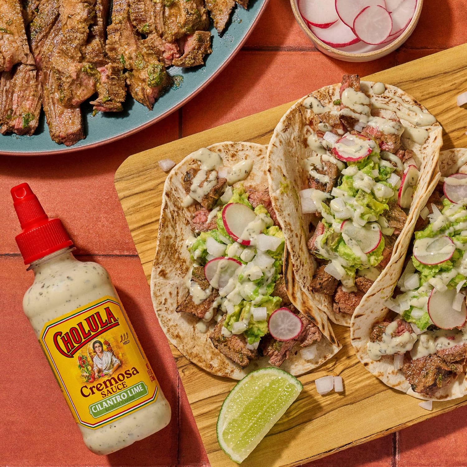 Cholula Cremosa Cilantro Lime – Picnic & BBQ Drizzle for Grilled Fish Tacos, Veggie Skewers & Burgers, Mild 8 oz