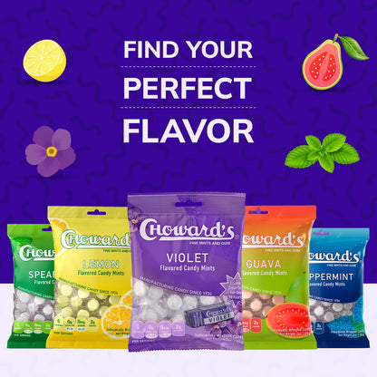 Choward's Violet Mints Candy Bag – Low-Calorie Self-Care Ritual, 3 Pack of 20-Calorie Floral Mints for Daily Wellness