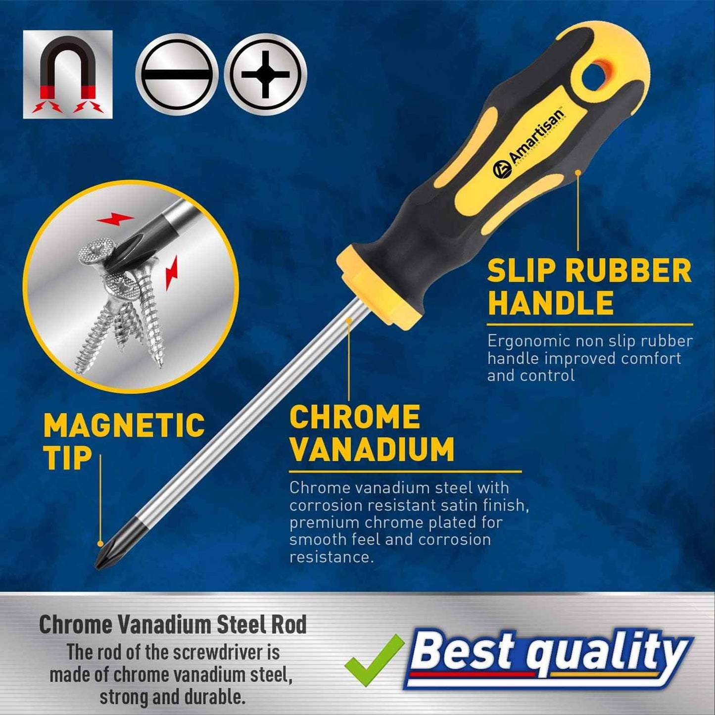 Amartisan 10-Piece Magnetic Screwdriver Set – Portable Repair Kit for Camping Trips, Durable Chrome Vanadium Build