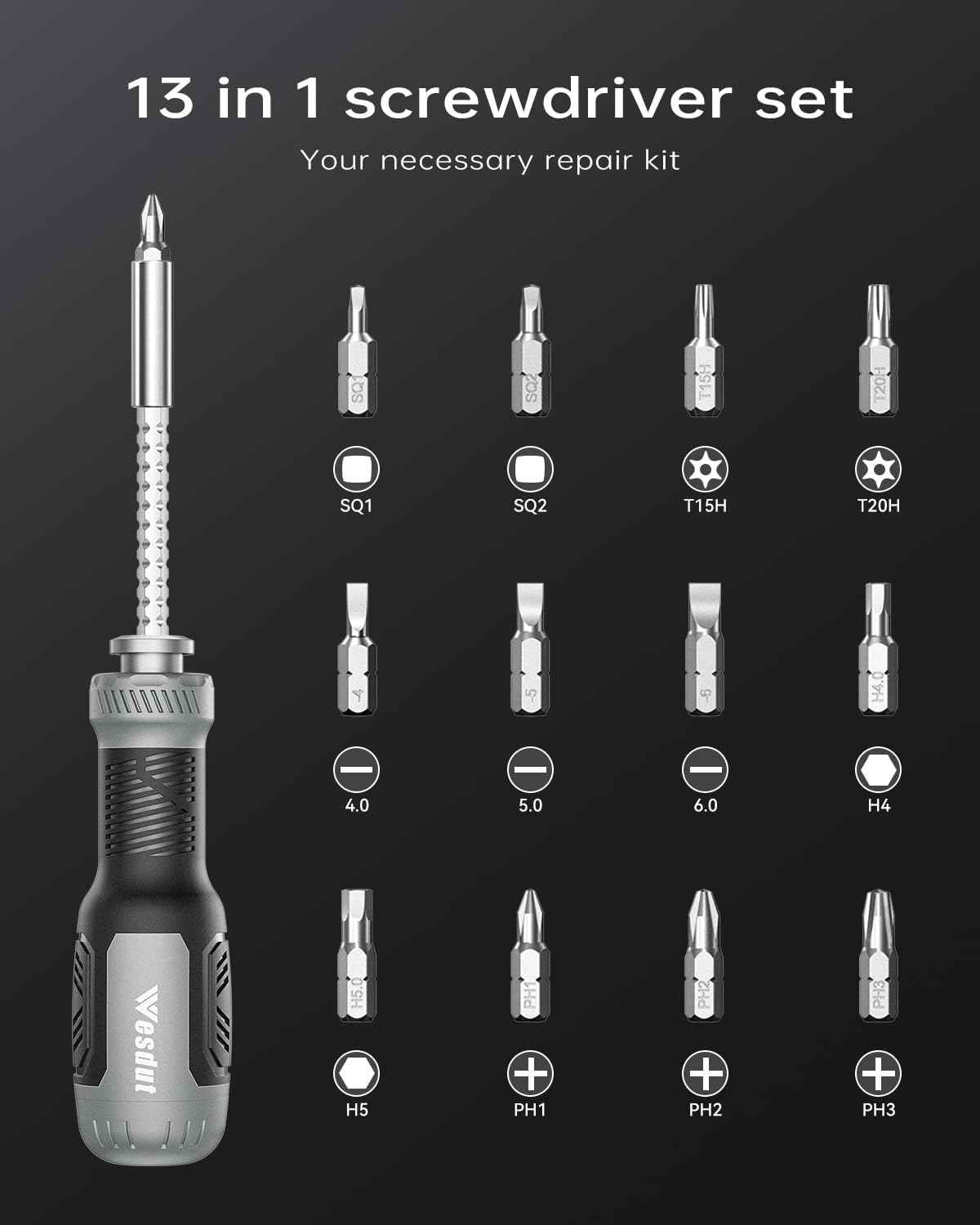 [Brand Name] 13-in-1 Multi-bit Screwdriver – Portable Repair Tool for Camping Trips and Roadside Fixes