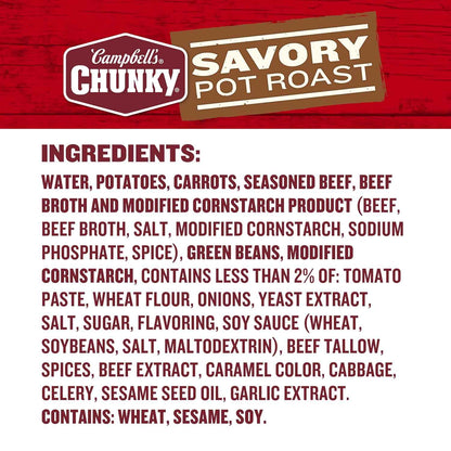 Campbell's Chunky Savory Pot Roast Soup – Pack-of-4 Pantry Pack for Growing Kids and Hungry Households, 18.8 oz