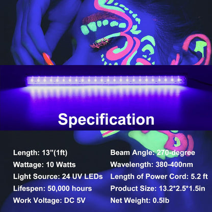 CICINY UV LED Strip – Cozy Living Room Atmosphere Light, Wall-Mounted Blacklight for Fluorescent Art