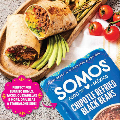 Somos Refried Chipotle Black Beans 10 oz – Shelf-Stable Side for Campsite and Tailgate Cooking