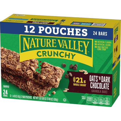 Nature Valley Crunchy Granola Bars, Oats 'n Dark Chocolate – Whole Grain Clean Label Snack for Mindful Eating