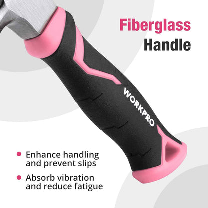 WORKPRO Pink Ribbon Claw Hammer – Stylish Tool That Doubles as Shelf Decor in Craft Room and Home Office