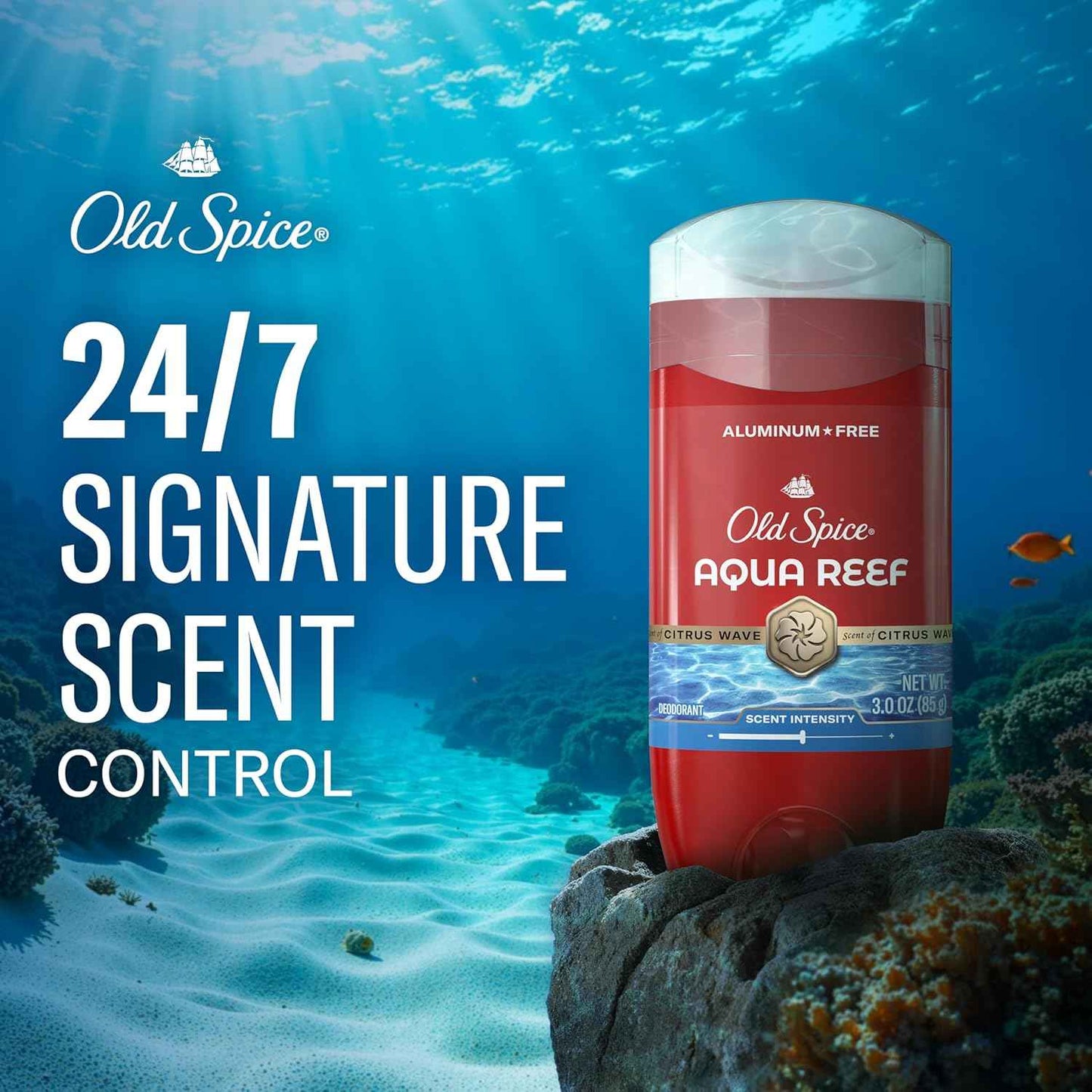 Old Spice Aluminum-Free Deodorant Aqua Reef — Birthday Gift for Men, 48-Hour Odor Protection Pack of 4 with Travel Body Wash