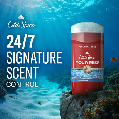 Old Spice Aluminum-Free Deodorant Aqua Reef — Birthday Gift for Men, 48-Hour Odor Protection Pack of 4 with Travel Body Wash