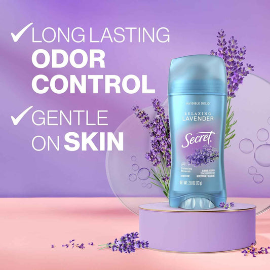 Secret Antiperspirant Deodorant for Women – Lavender Deodorant for Self-Care Nighttime Routine, 72HR Odor Protection Clear Gel