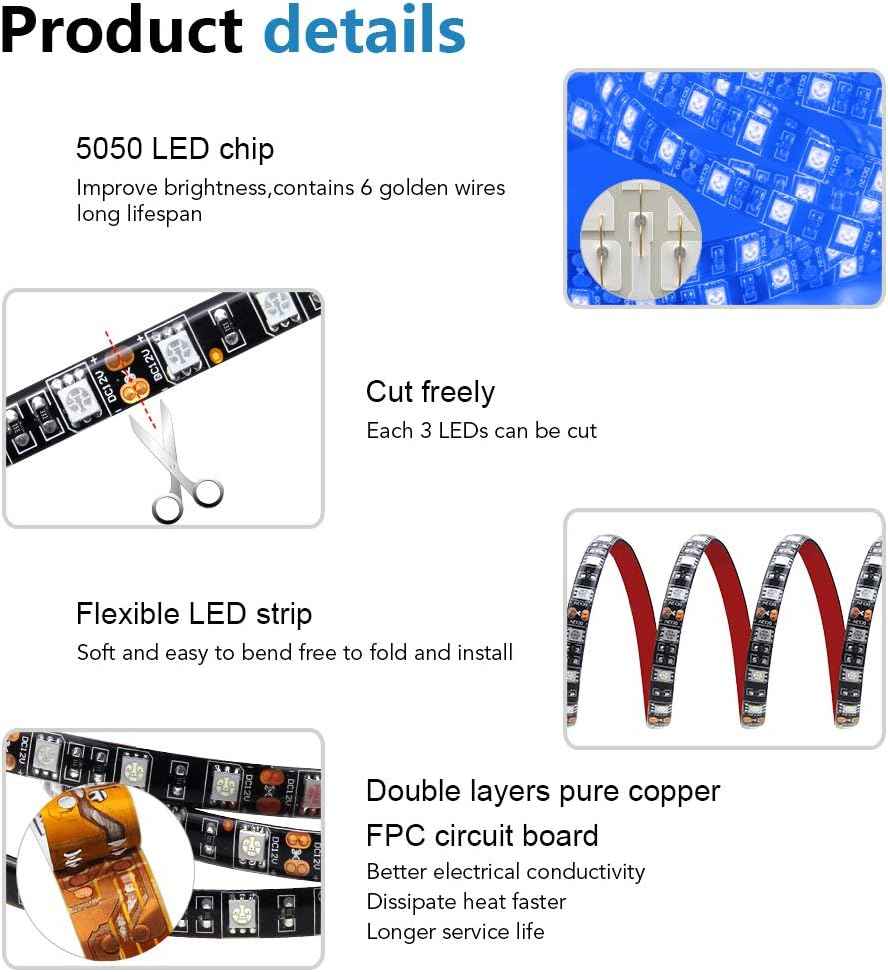 ALITOVE IP65 Blue LED Strip Light for Outdoor Dining and Camping, 12V Waterproof 5050 300 LEDs, 16.4ft
