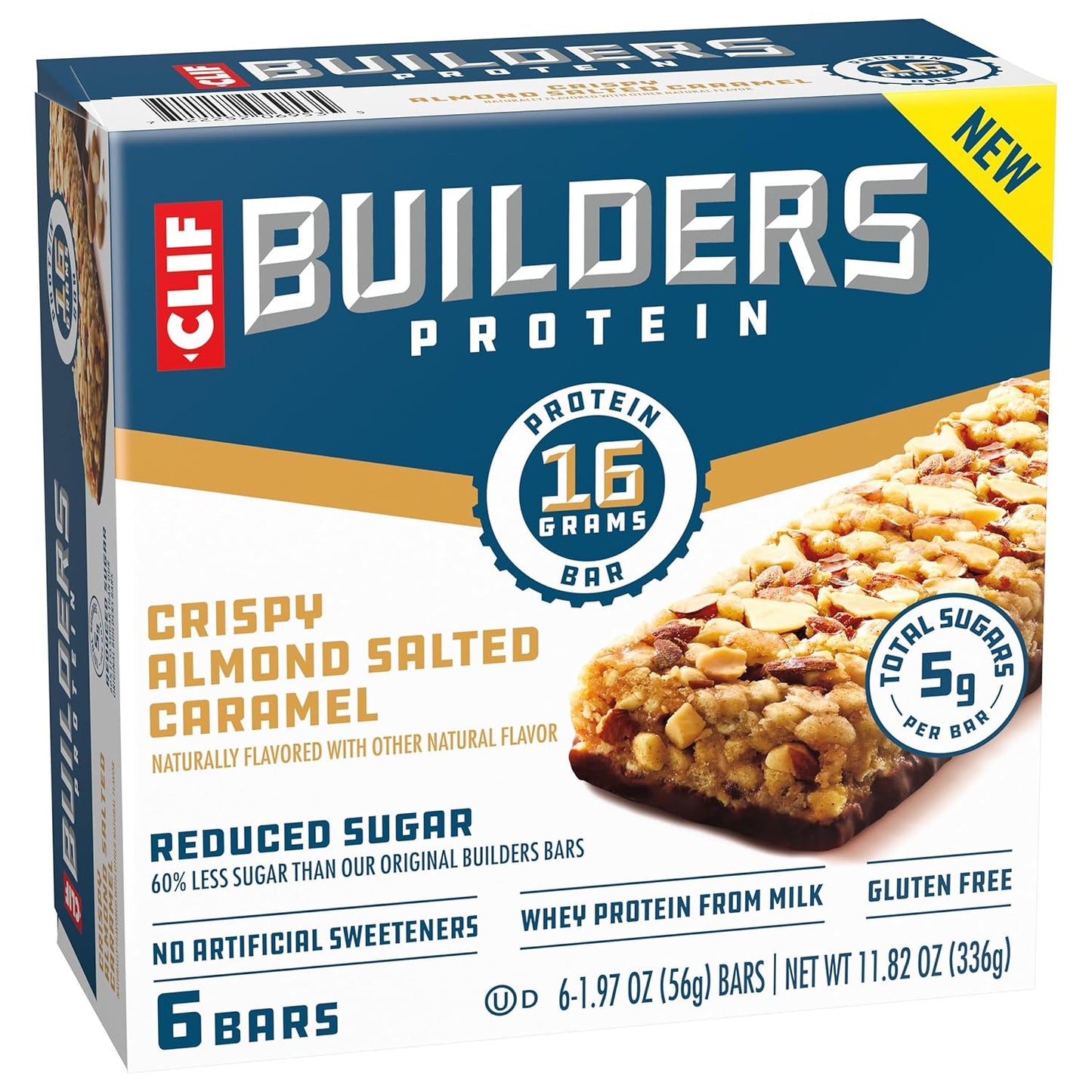 CLIF BUILDERS Reduced Sugar Protein Bar - Grab-and-Go Peanut Butter Chocolate Breakfast for Busy Commuters and Professionals
